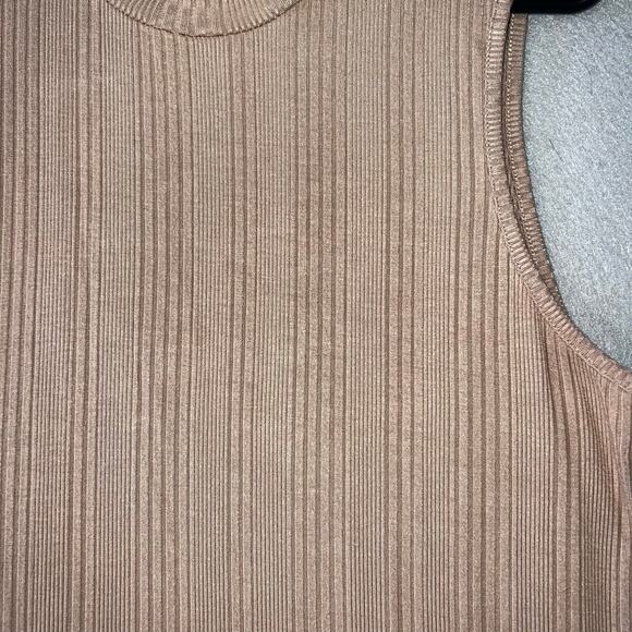Cyrus Essentials Top Womens Large Ribbed Mock Neck Tan Minimalist Stretch - Picture 3 of 5